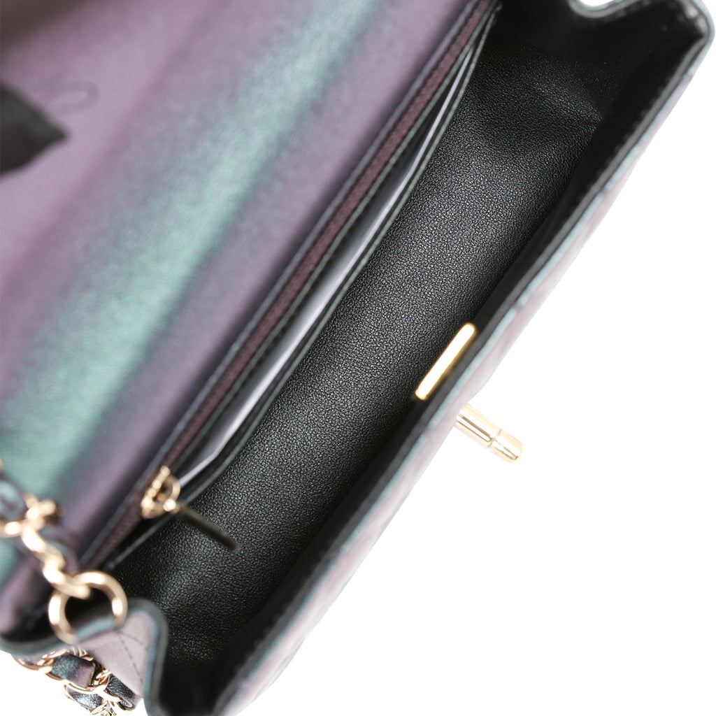 Chanel Mini Rectangular Flap Bag Black Metallic Lambskin Light Gold Hardware