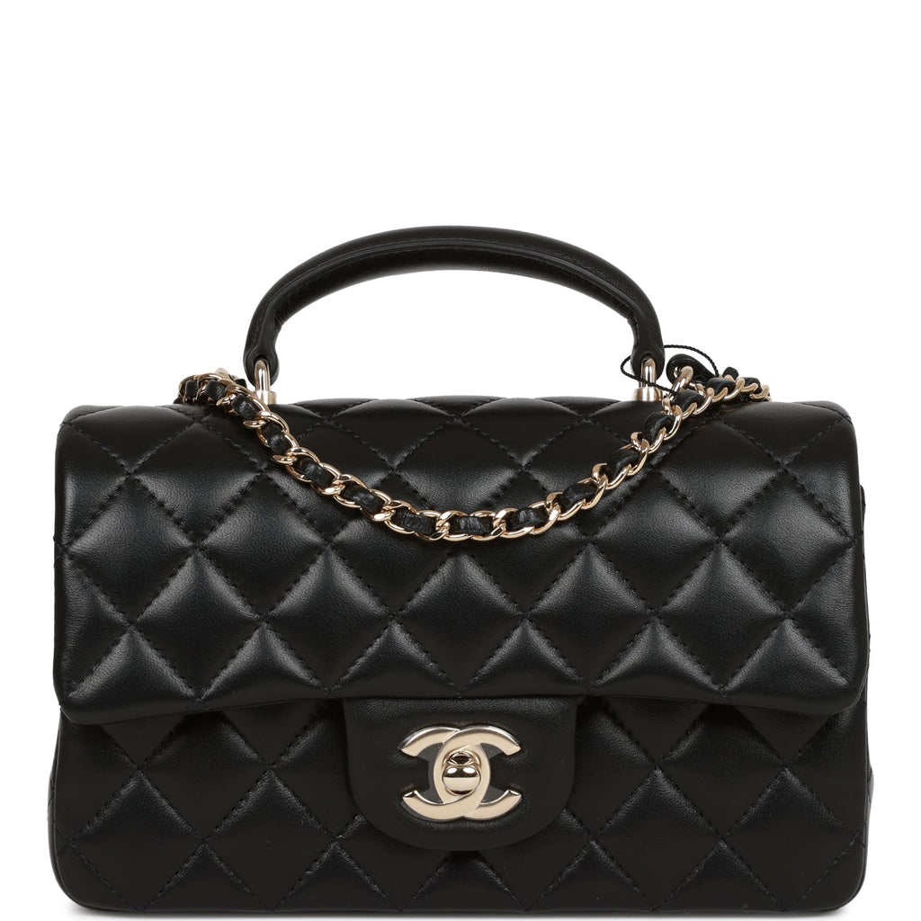 Chanel Mini Rectangular Flap Bag with Top Handle Dark Grey Lambskin Light Gold  Hardware in 2023