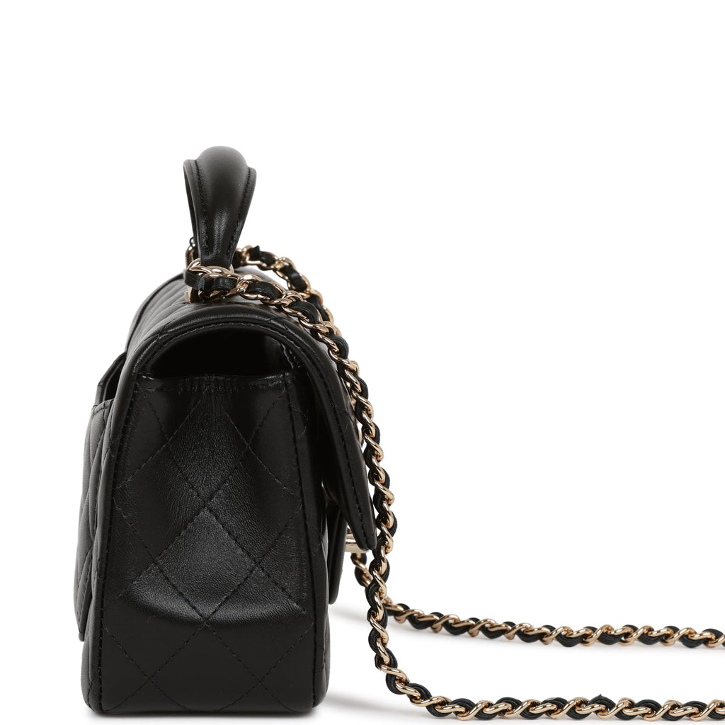 Chanel Mini Rectangular Flap Bag with Top Handle Black Lambskin Light Gold  Hardware
