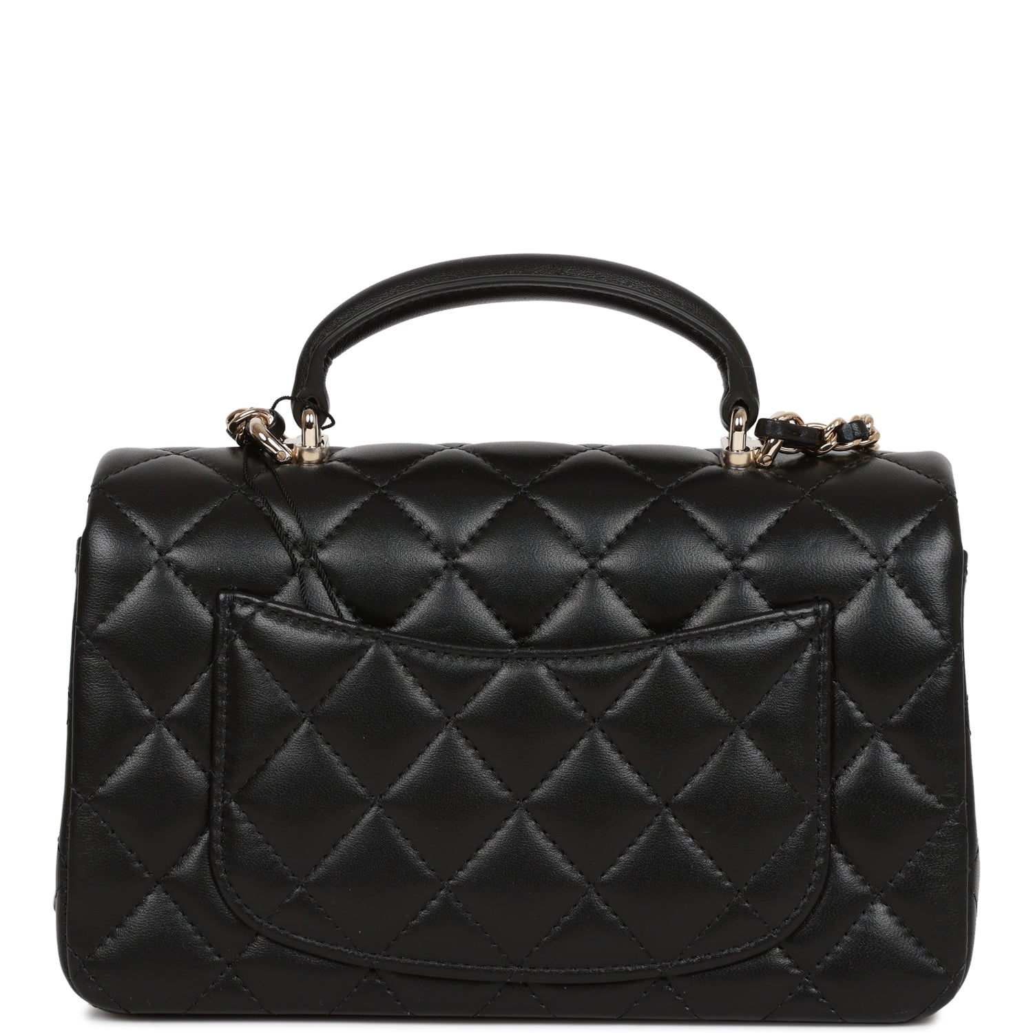 Chanel Black Lambskin Rectangular Mini Flap Top Handle Light Gold Hardware