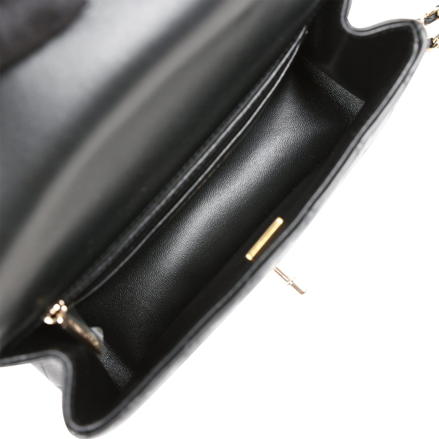 Chanel Black Lambskin Rectangular Mini Flap Top Handle Light Gold Hardware