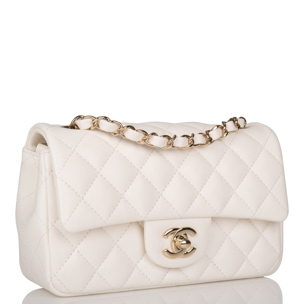 Chanel White Classic Mini Square Lambskin Leather Single Flap Bag