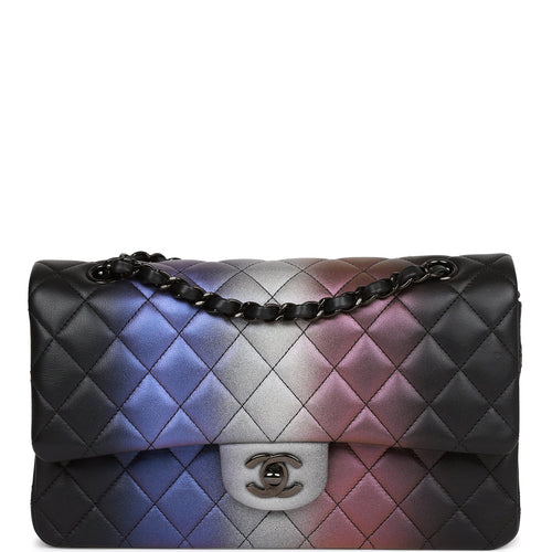 Pre-owned Chanel Medium Classic Double Flap Bag Multicolor Iridescent Calfskin Black Hardware