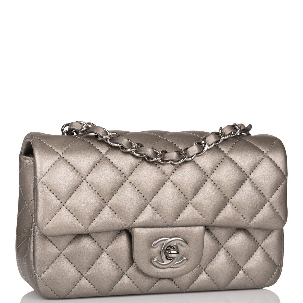 Chanel Mini square handbag in red caviar quilted leather, Silver hardware