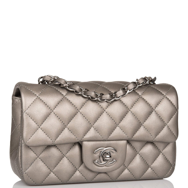Chanel Mini Rectangular Flap Bag Ruthenium Metallic Lambskin