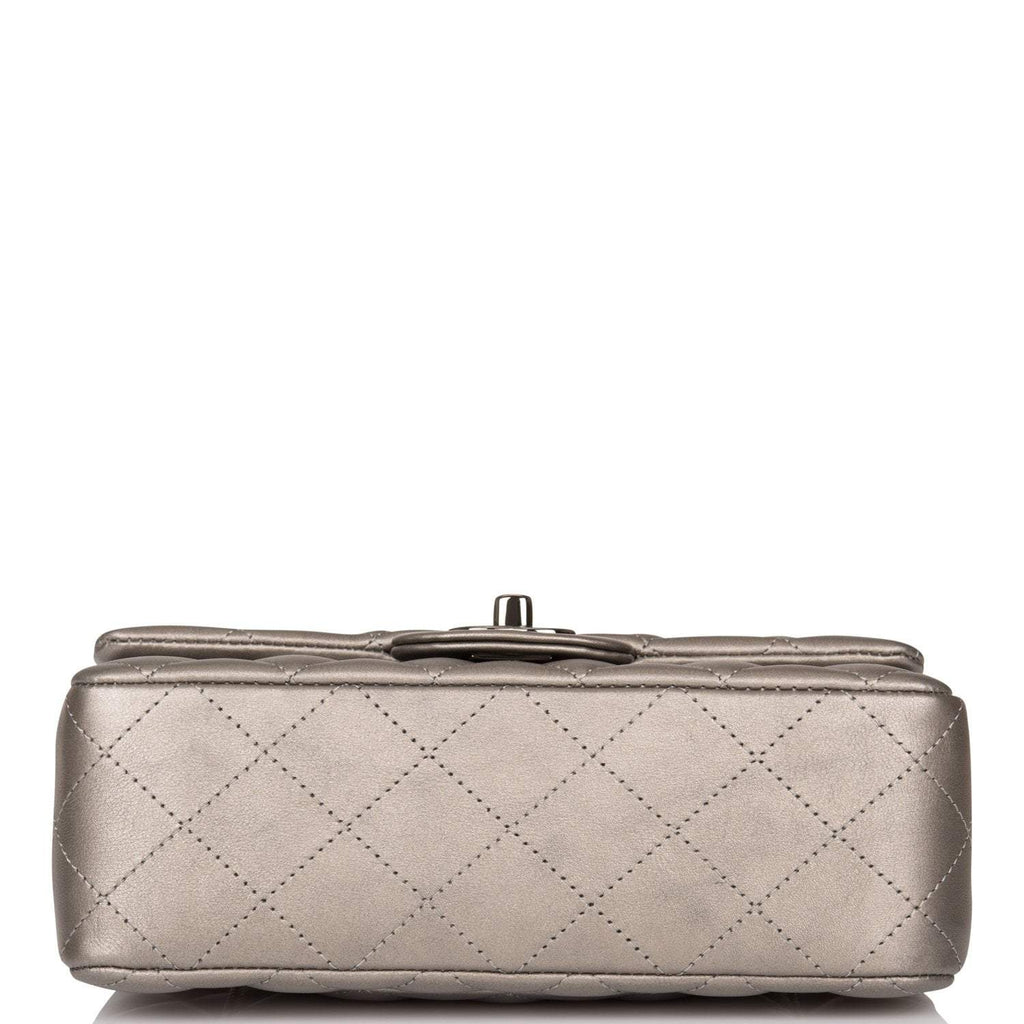 Chanel Mini Rectangular Flap Bag Ruthenium Metallic Lambskin Silver Hardware