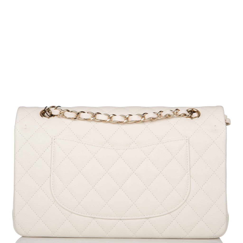 Chanel White Quilted Caviar Medium Classic Double Flap Bag