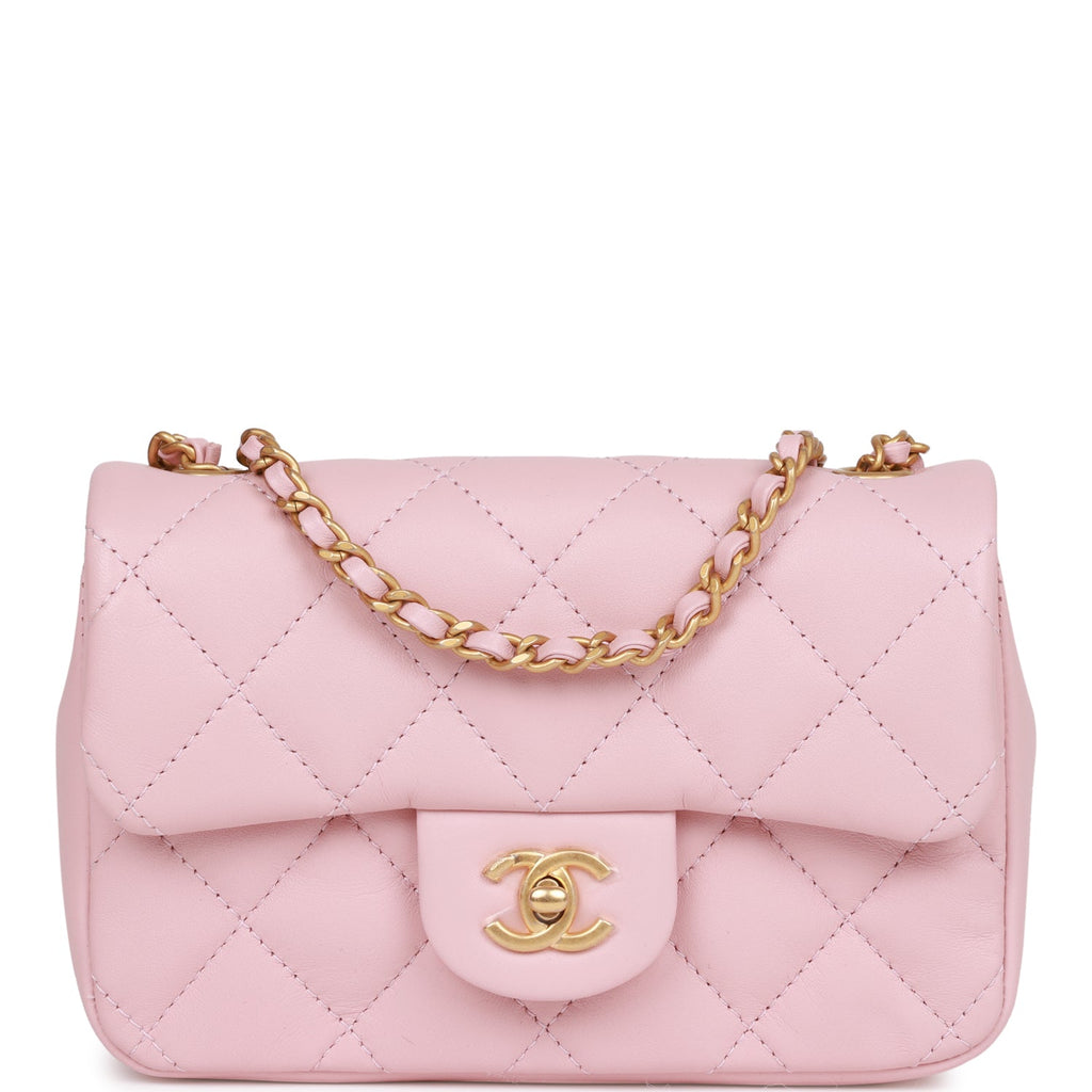 Chanel Mini Rectangular Flap Bag with Heart Chain Pink Lambskin