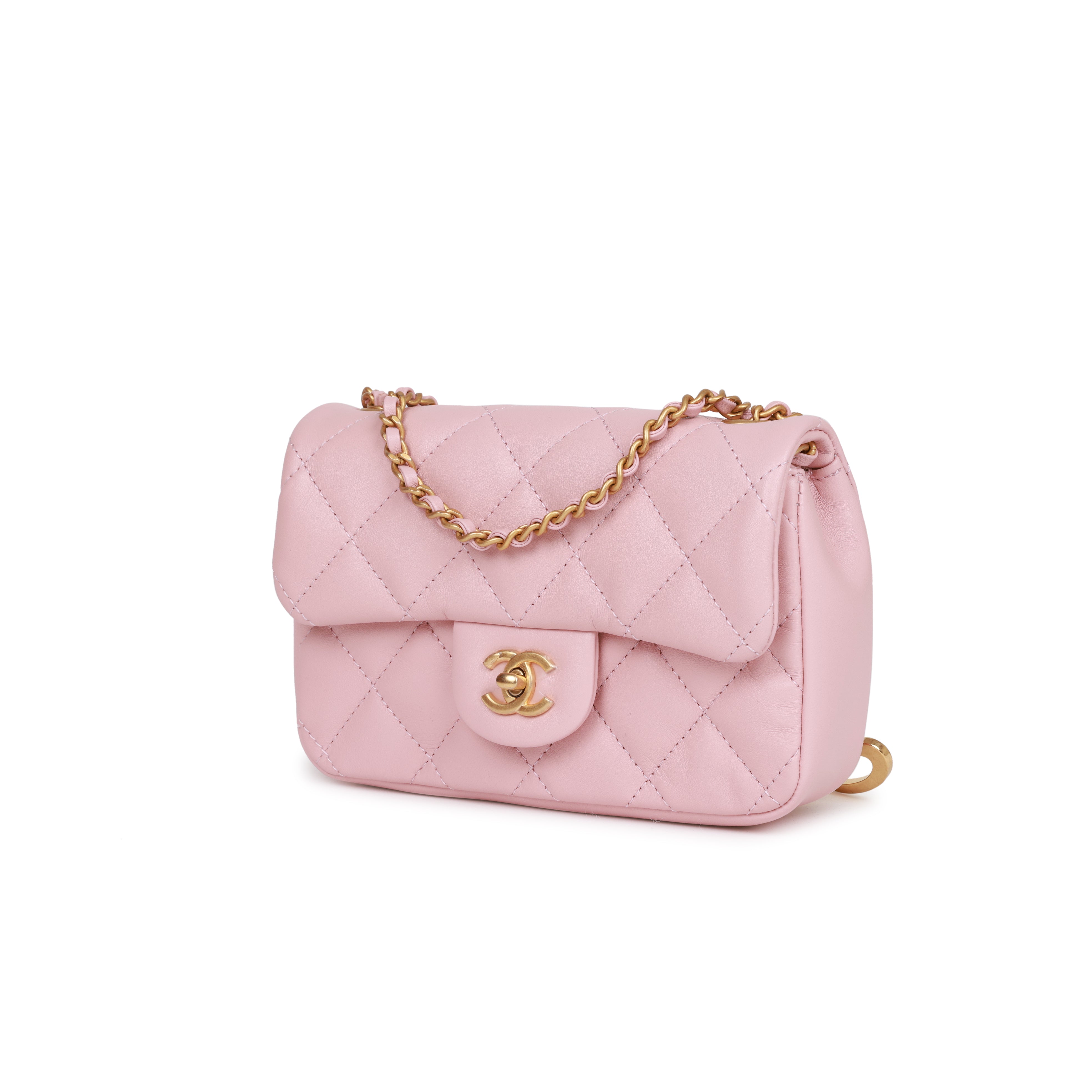 Chanel Mini Rectangular Flap Bag with Heart Chain Pink Lambskin ...