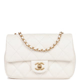 Chanel Mini Rectangular Flap Bag with Heart Chain White Lambskin Antique Gold Hardware