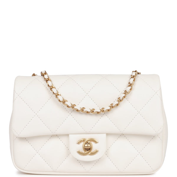 Chanel Mini Rectangular Flap Bag with Heart Chain White Lambskin