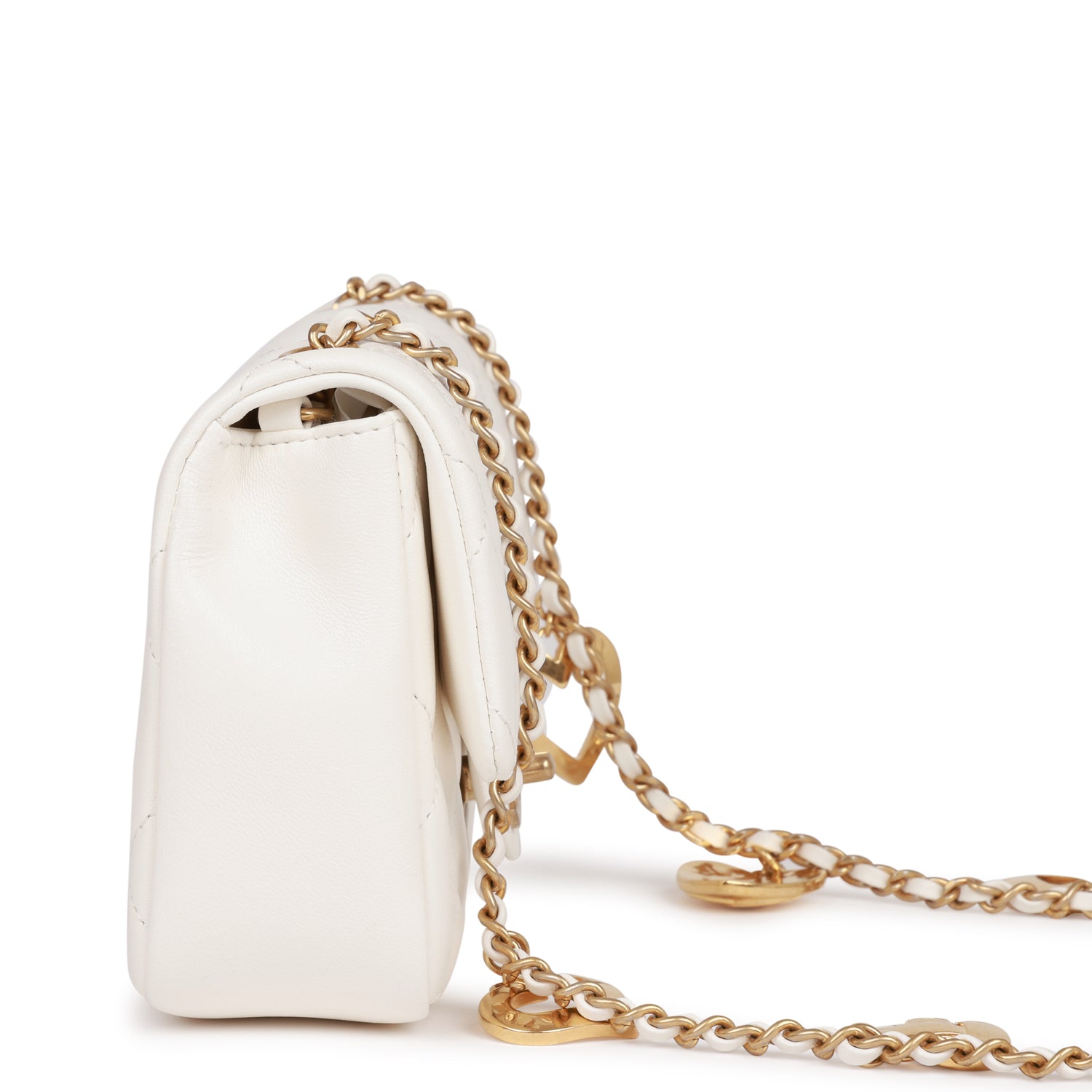 Chanel Mini Rectangular Flap Bag with Heart Chain White Lambskin ...