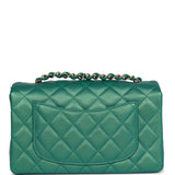 Chanel Mini Rectangular Flap Bag Green Iridescent Quilted Lambskin Light Gold Hardware