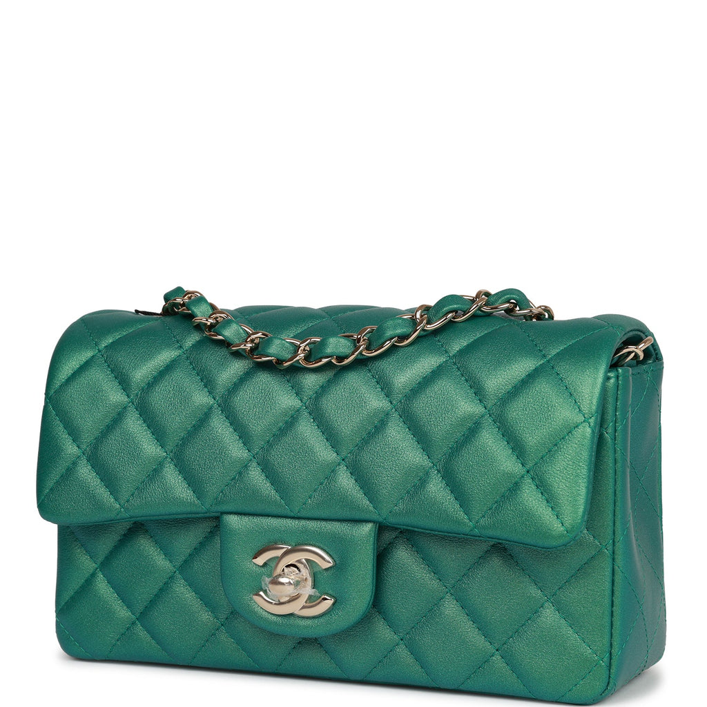 Chanel Green Lambskin Rectangular Mini Classic Flap Light Gold Hardware ...