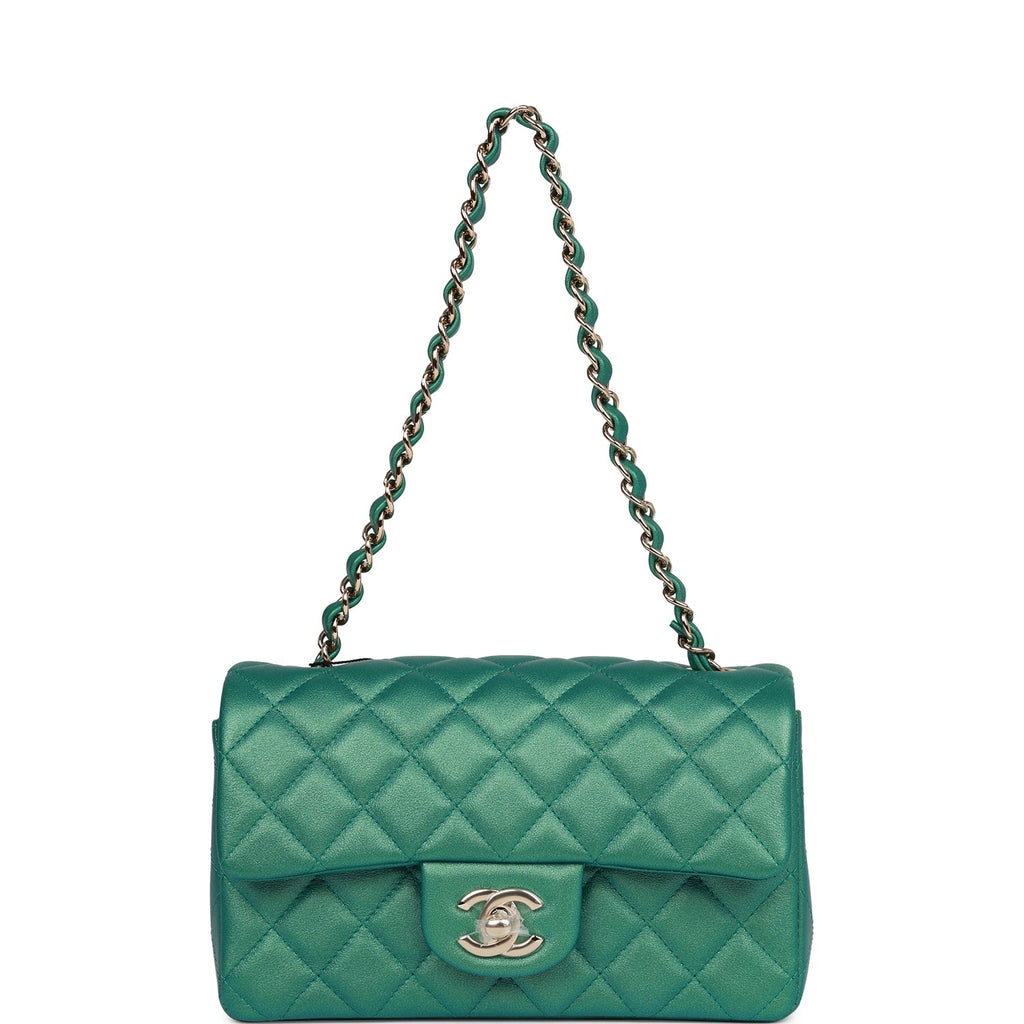 Chanel 21C Pastel Green Lambskin Mini Classic Flap with Champagne
