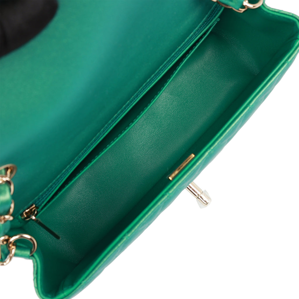 Chanel Green Lambskin Rectangular Mini Classic Flap Light Gold Hardware ...