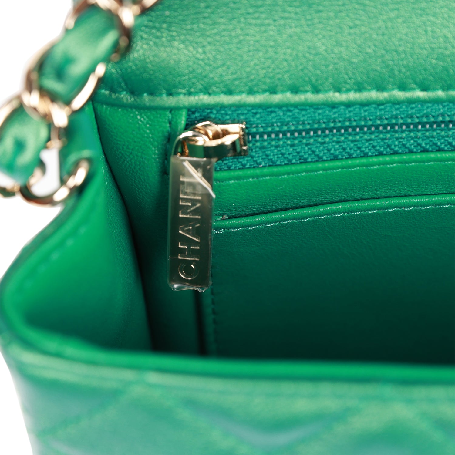 Chanel Mini Rectangular Flap Bag Green Iridescent Quilted Lambskin Lig