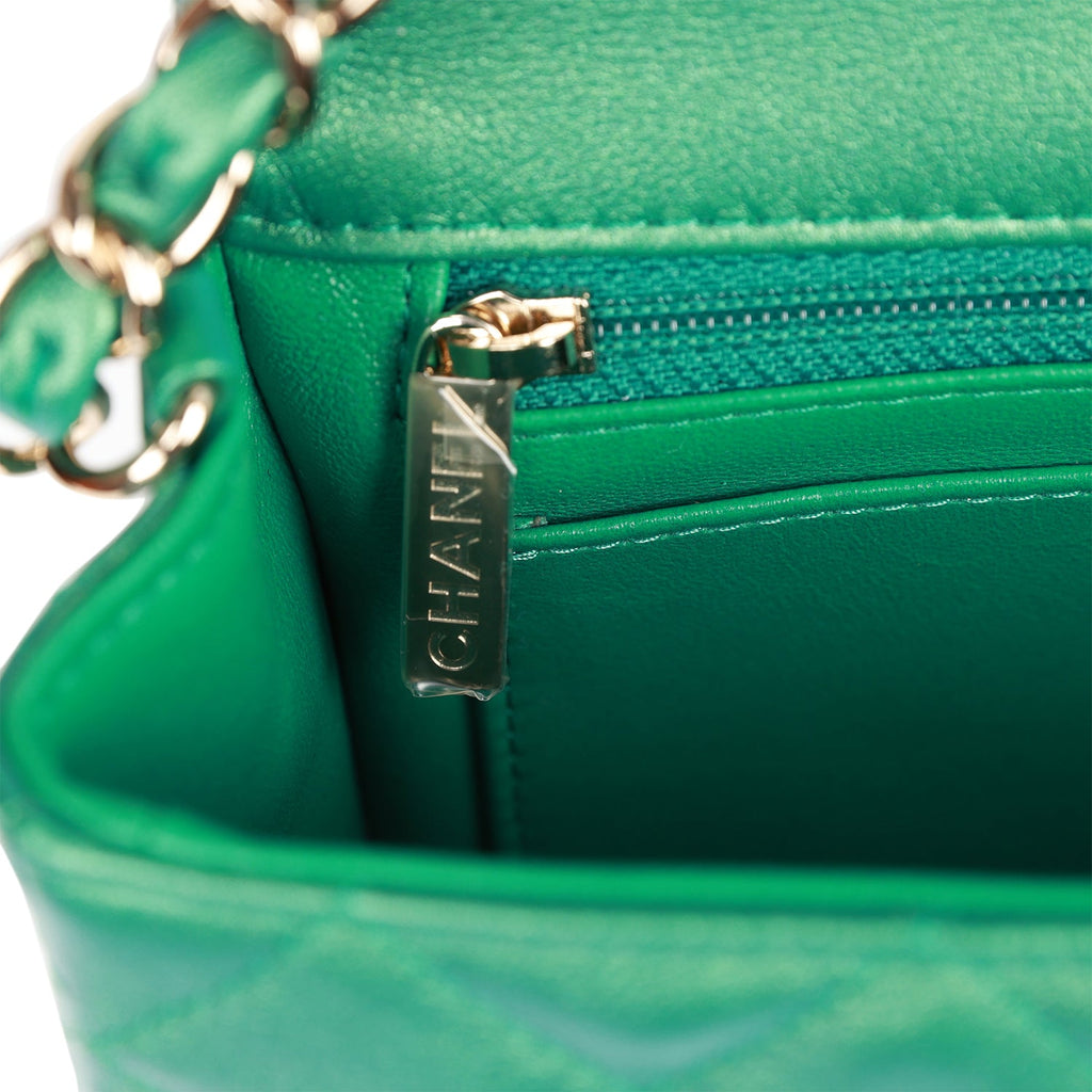 Chanel Green Lambskin Rectangular Mini Classic Flap Light Gold Hardware –  Madison Avenue Couture