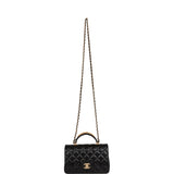 Mini flap bag with top handle, Tweed, lambskin & gold-tone metal, white &  black — Fashion