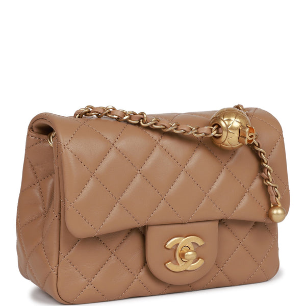 CHANEL Crumpled Lambskin Quilted Mini CC Links Top Handle Flap Beige 951978