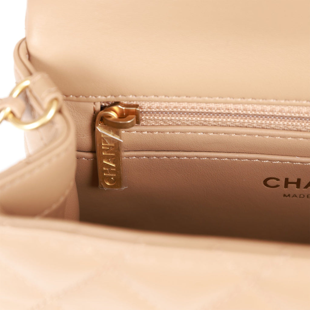 Chanel Beige Pearl Crush Square Mini Flap Antique Gold Hardware