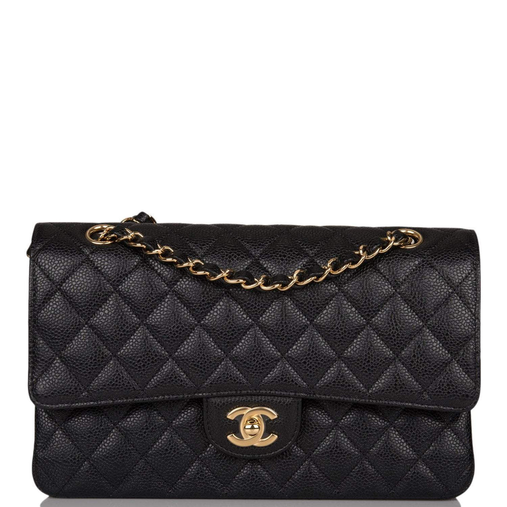 Chanel Classic Double Flap Quilted Caviar Gold-tone Medium Black