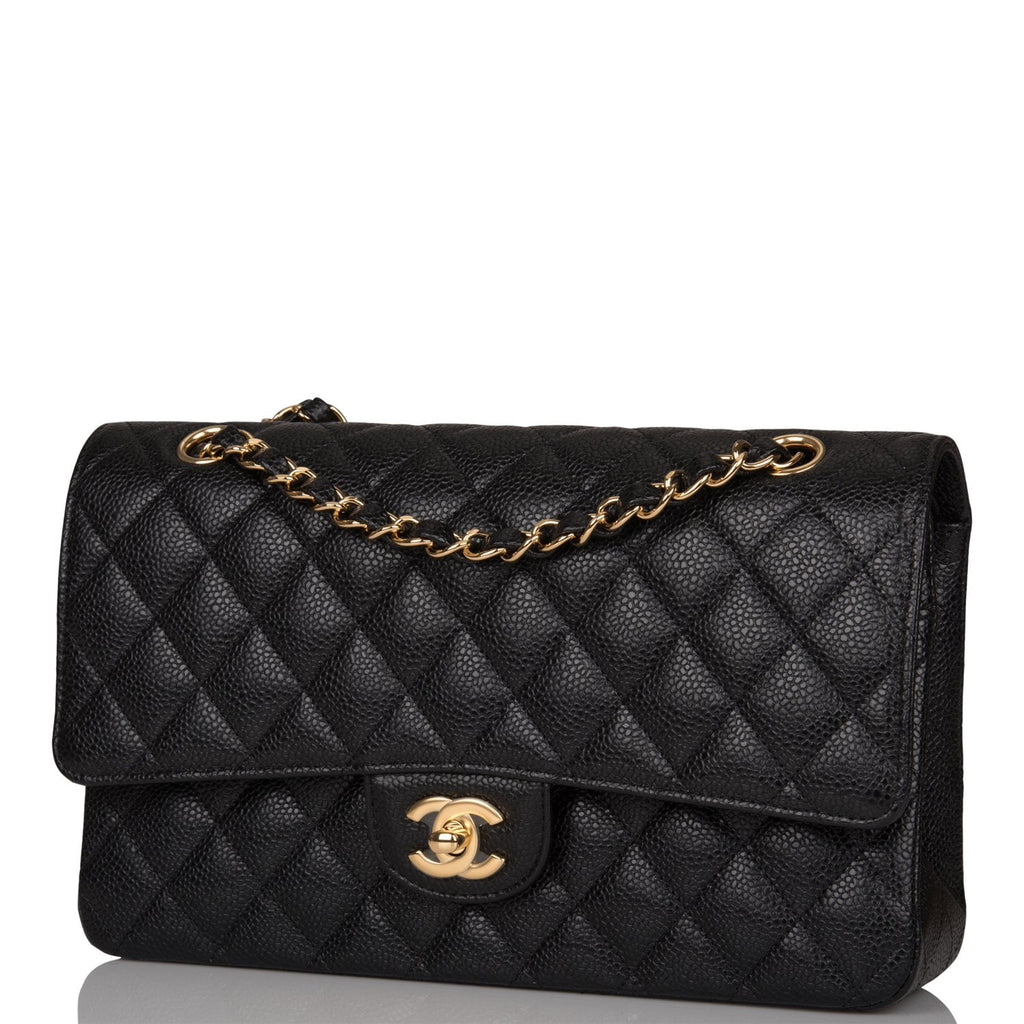 Chanel Black Quilted Caviar Medium Classic Double Flap Bag Gold Hardware