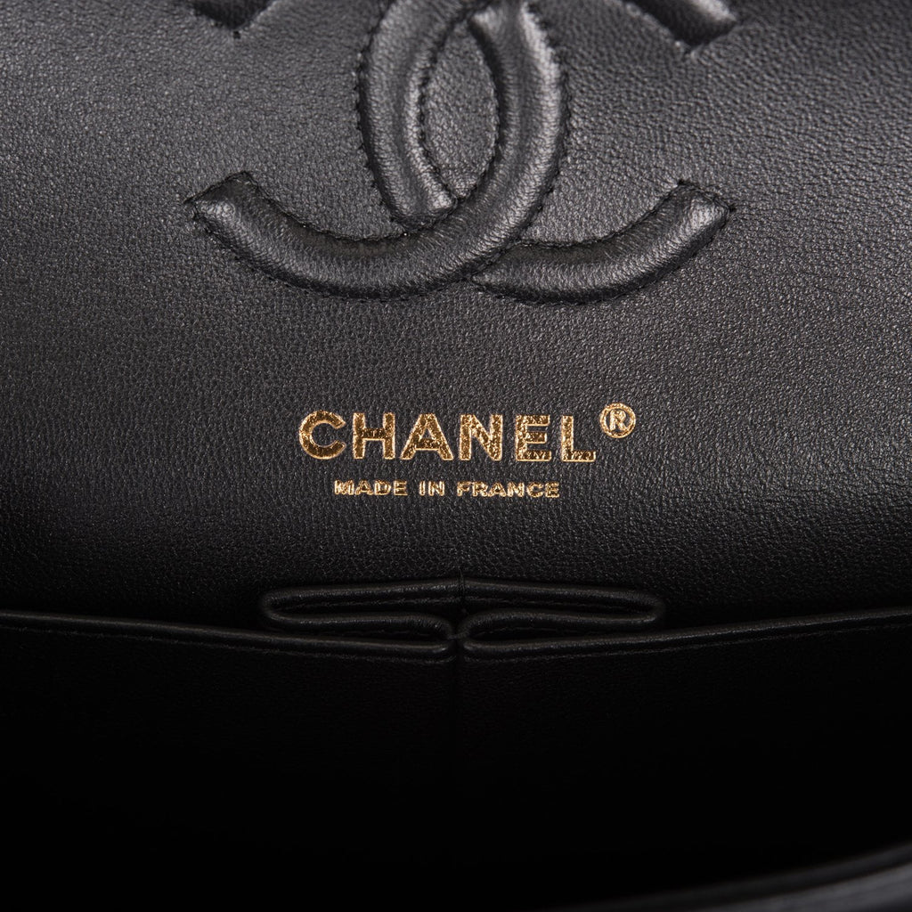 Chanel Classic Double Flap 10 Chain Shoulder Bag Black Lambskin L04