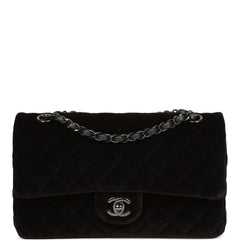 Pre-owned Chanel Medium Classic Double Flap Bag Black Velvet Ruthenium Hardware