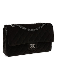 Pre-owned Chanel Medium Classic Double Flap Bag Black Velvet Ruthenium Hardware