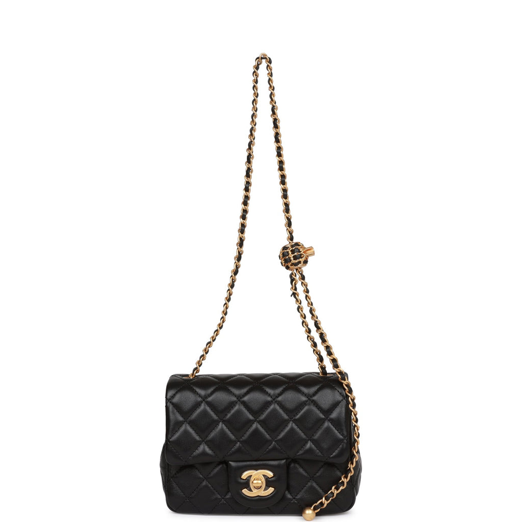 Chanel Black Quilted Lambskin Mini Square Pearl Crush Gold