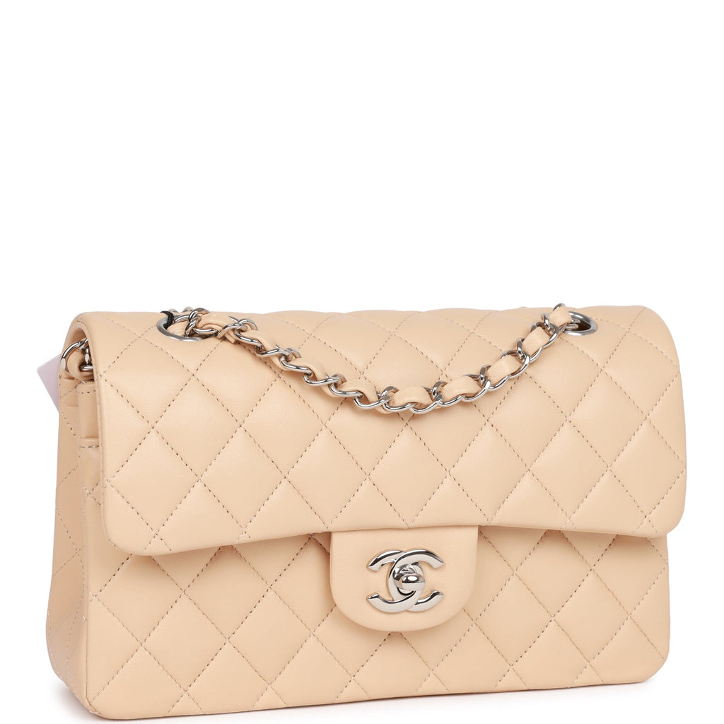 Chanel Beige Cream Jersey Quilted Small Double Flap Gold Chain Bag 858150