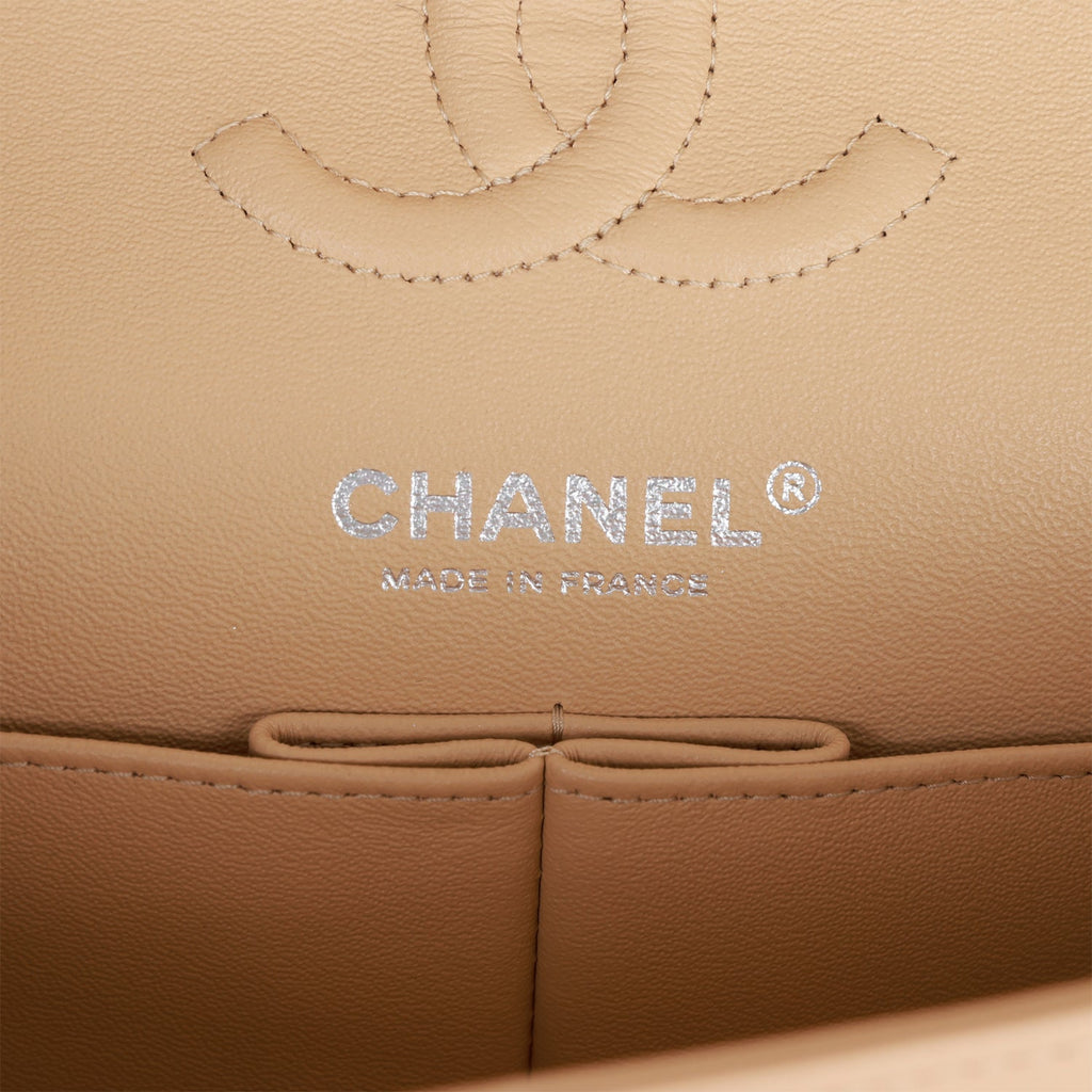 Chanel Small Classic Double Flap Beige Lambskin Silver Hardware