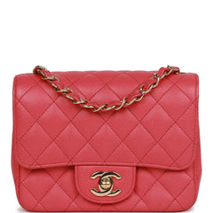 Pre-owned Chanel Mini Square Flap Bag Pink Caviar Gold Hardware