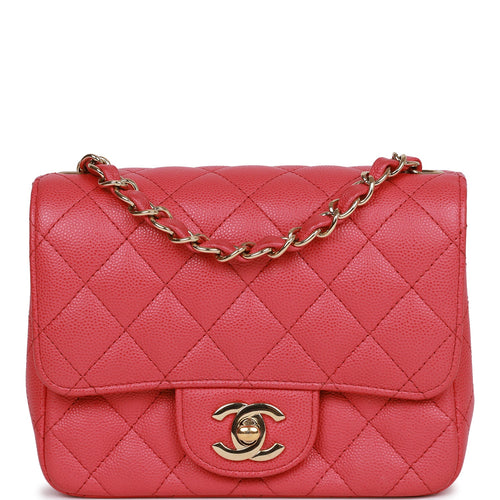 Pre-owned Chanel Mini Square Flap Bag Pink Caviar Gold Hardware