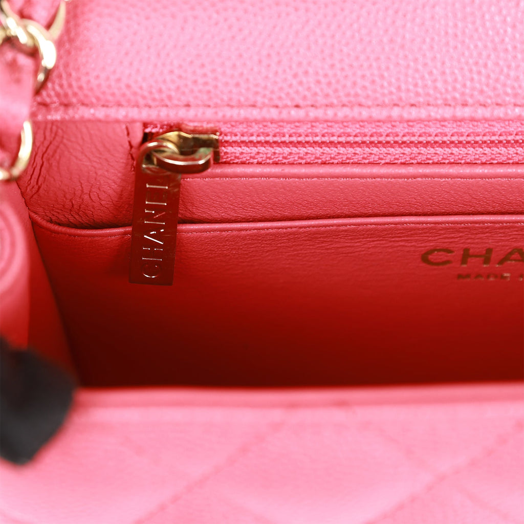 Chanel Pink Caviar Square Mini Classic Flap Gold Hardware