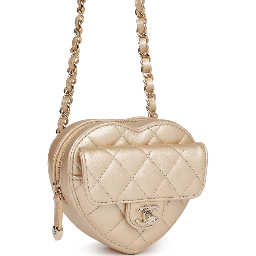 Chanel White Quilted Lambskin Mini CC “In Love” Heart Bag Light Champaign Gold  Hardware Leather ref.996826 - Joli Closet