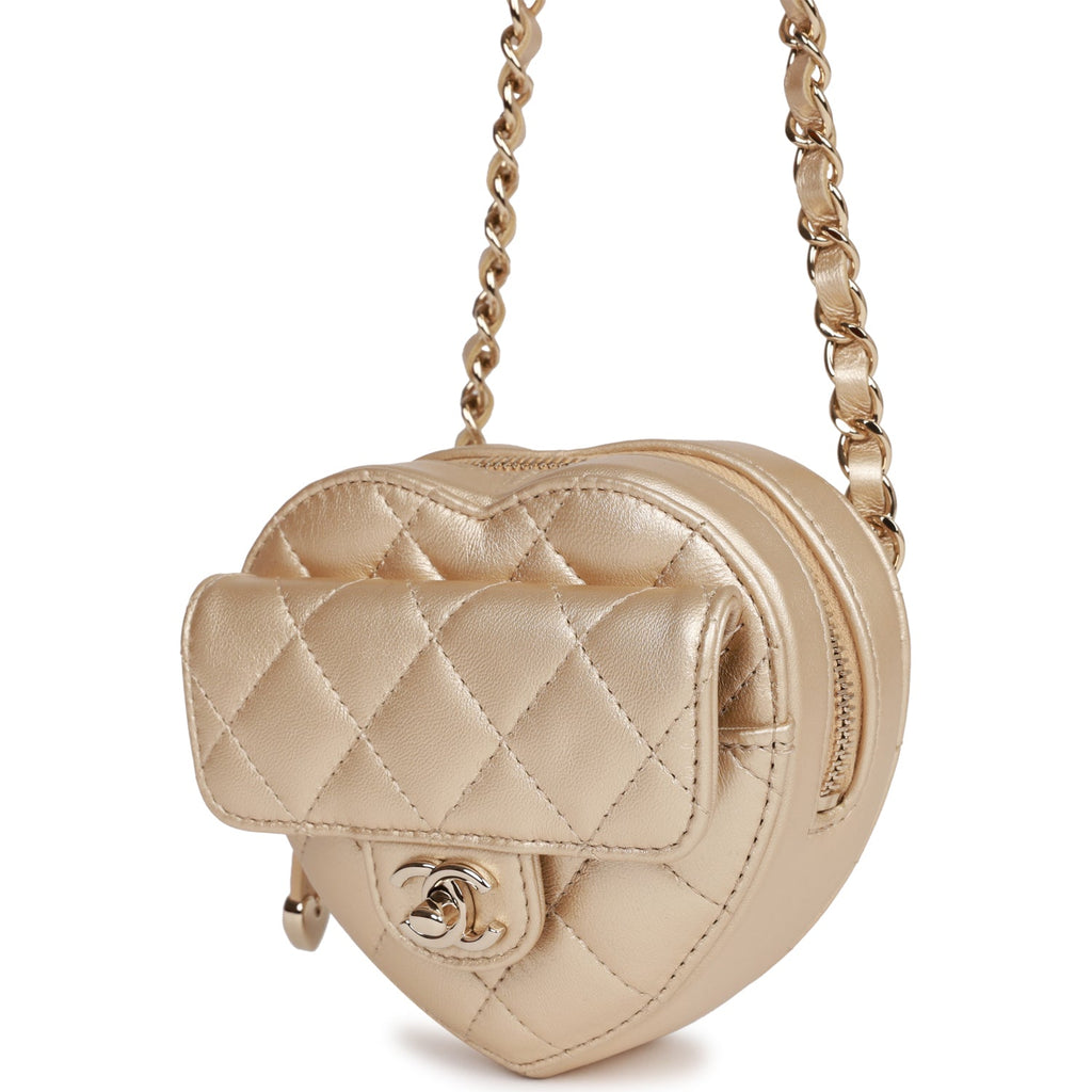 Chanel CC In Love Heart Clutch with Chain Blue Lambskin Light Gold Hardware