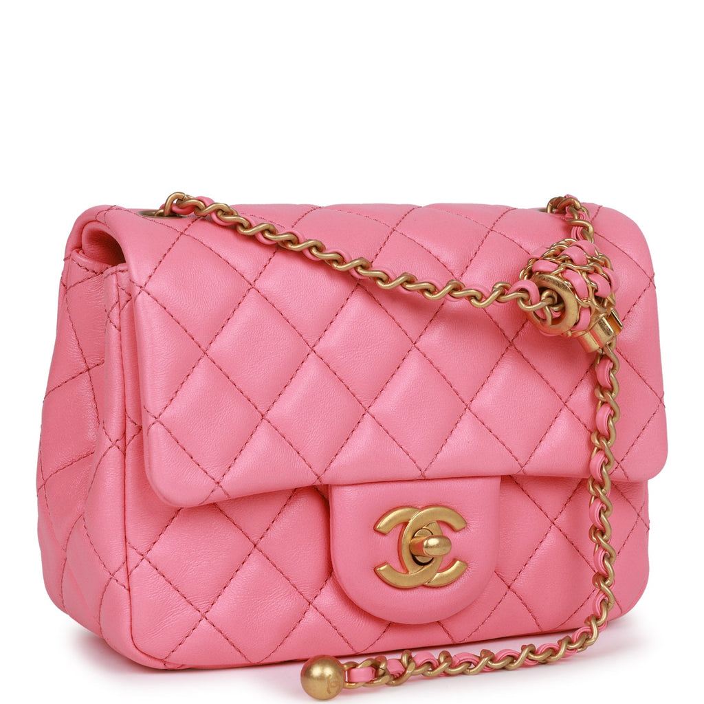 CHANEL 18S Pearly Pink Caviar Rectangular Mini Flap Bag Light Gold Hardware