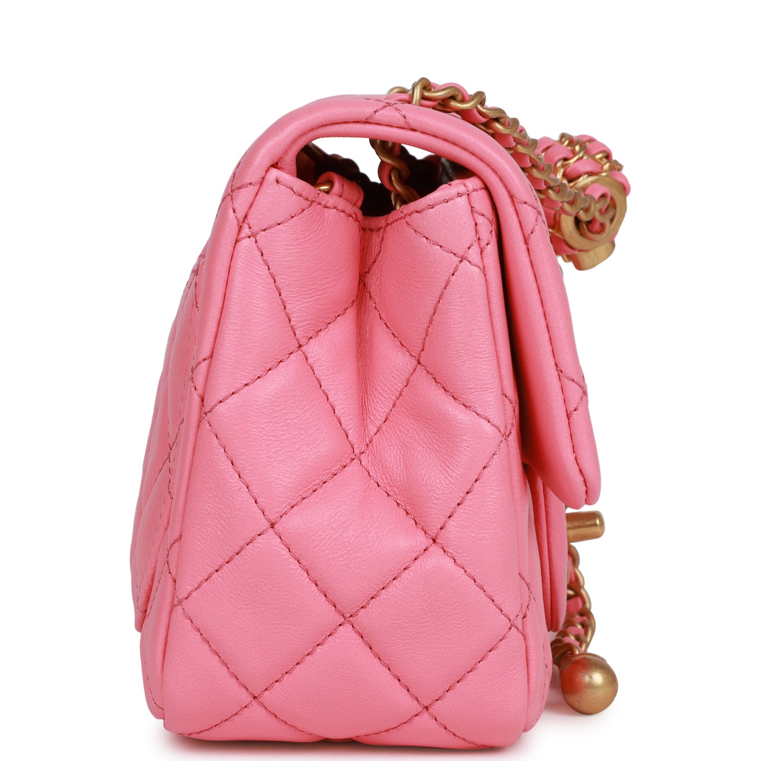 Chanel Pearl Crush Mini Square Flap Bag Pink Lambskin Antique Gold Har