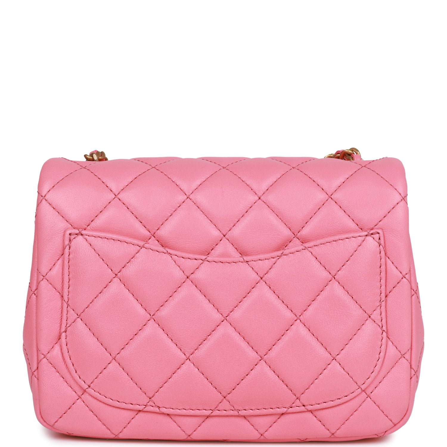 Chanel Pearl Crush Mini Square Flap Bag Pink Lambskin Antique Gold Har