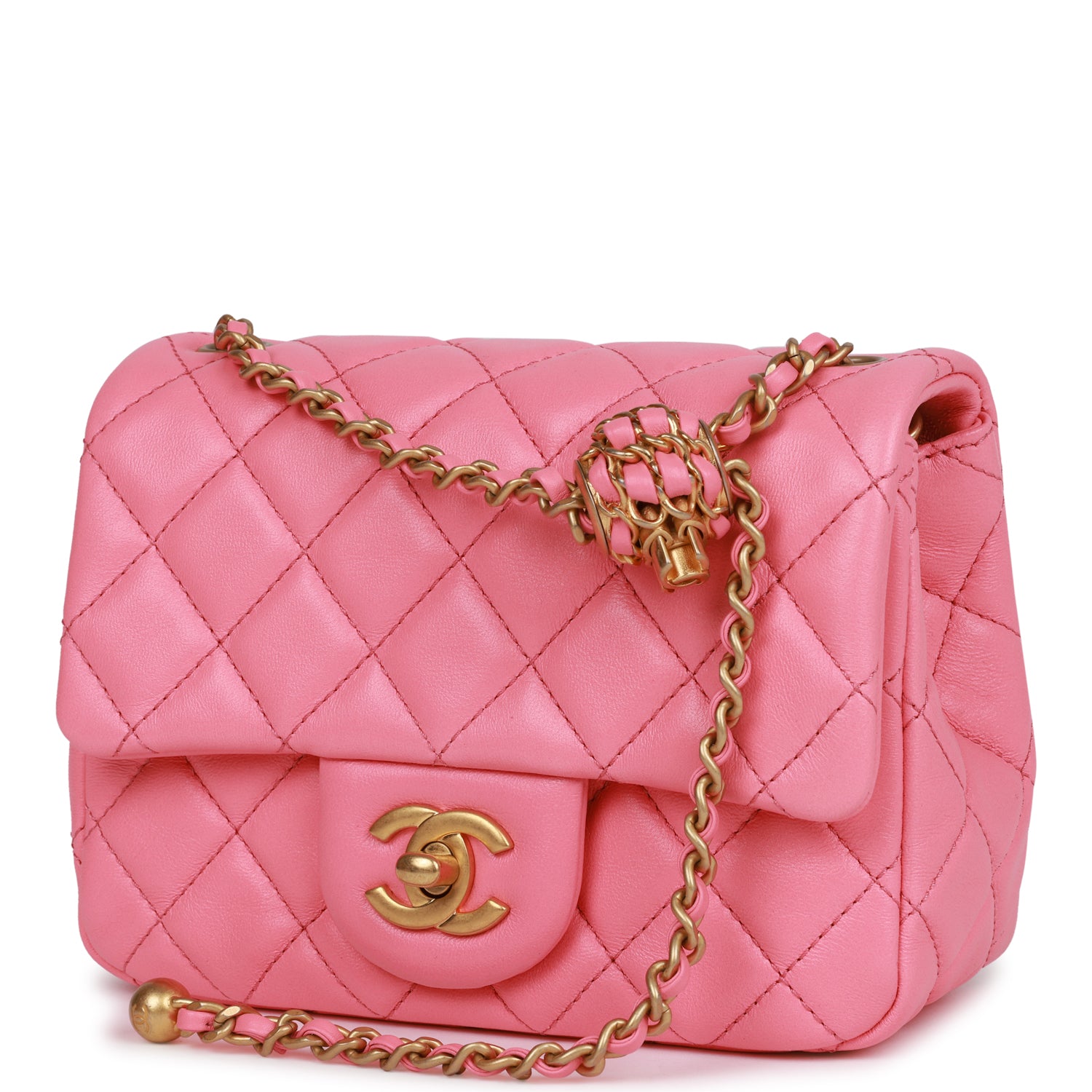 Chanel Pink Pearl Crush Square Mini Flap Antique Gold Hardware ...