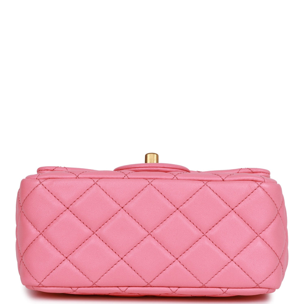 Chanel Pink Pearl Crush Square Mini Flap Antique Gold Hardware