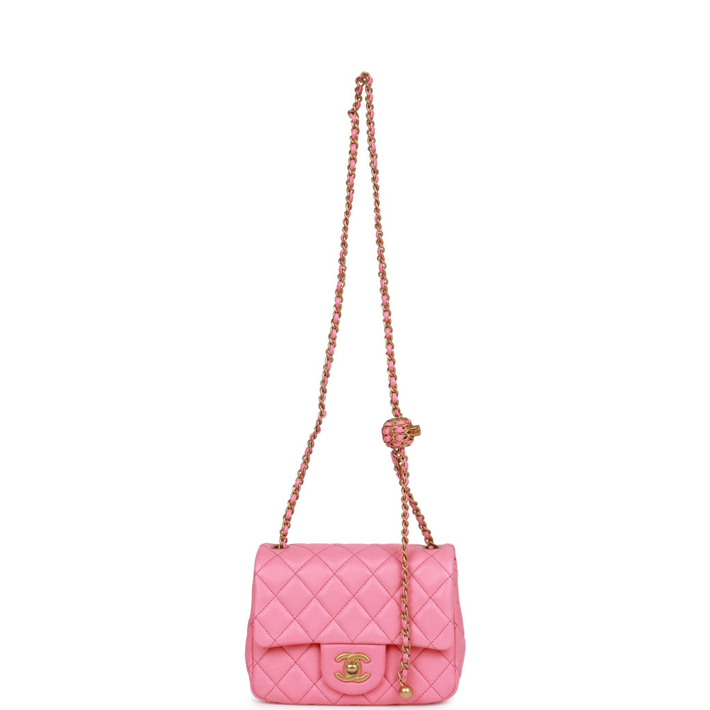 Chanel Pink Pearl Crush Square Mini Flap Antique Gold Hardware ...