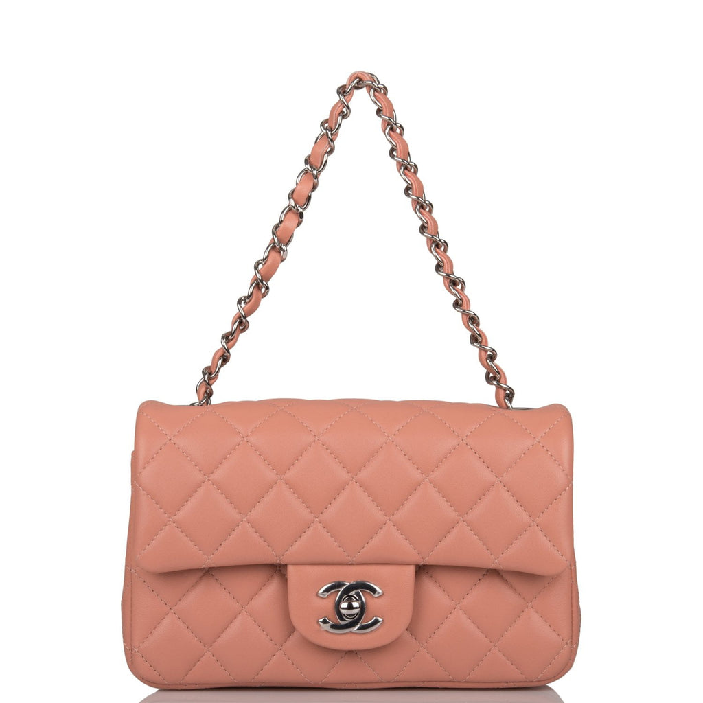 Chanel Pink Ombre Quilted Metallic Lambskin Mini Rectangular Classic Flap Gold Hardware, 2021 (Very Good), Womens Handbag