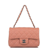 Chanel Mini Rectangular Flap Bag Rose Lambskin Silver Hardware