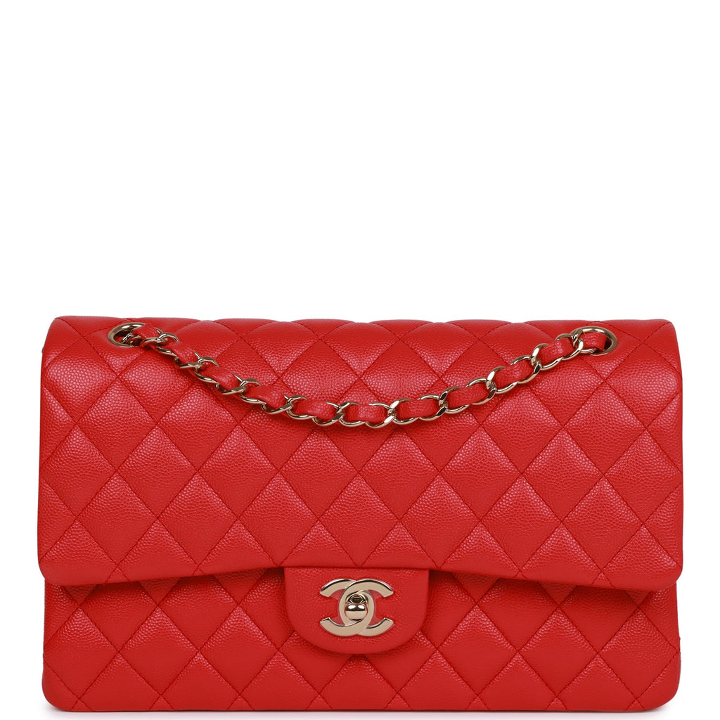 Pre-owned Chanel Medium Classic Double Flap Bag Red Caviar Light Gold Hardware