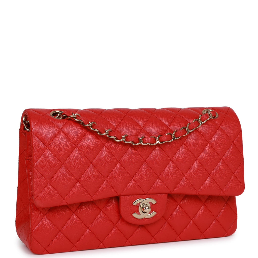 Pre-owned Chanel Medium Classic Double Flap Bag Red Caviar Light Gold Hardware