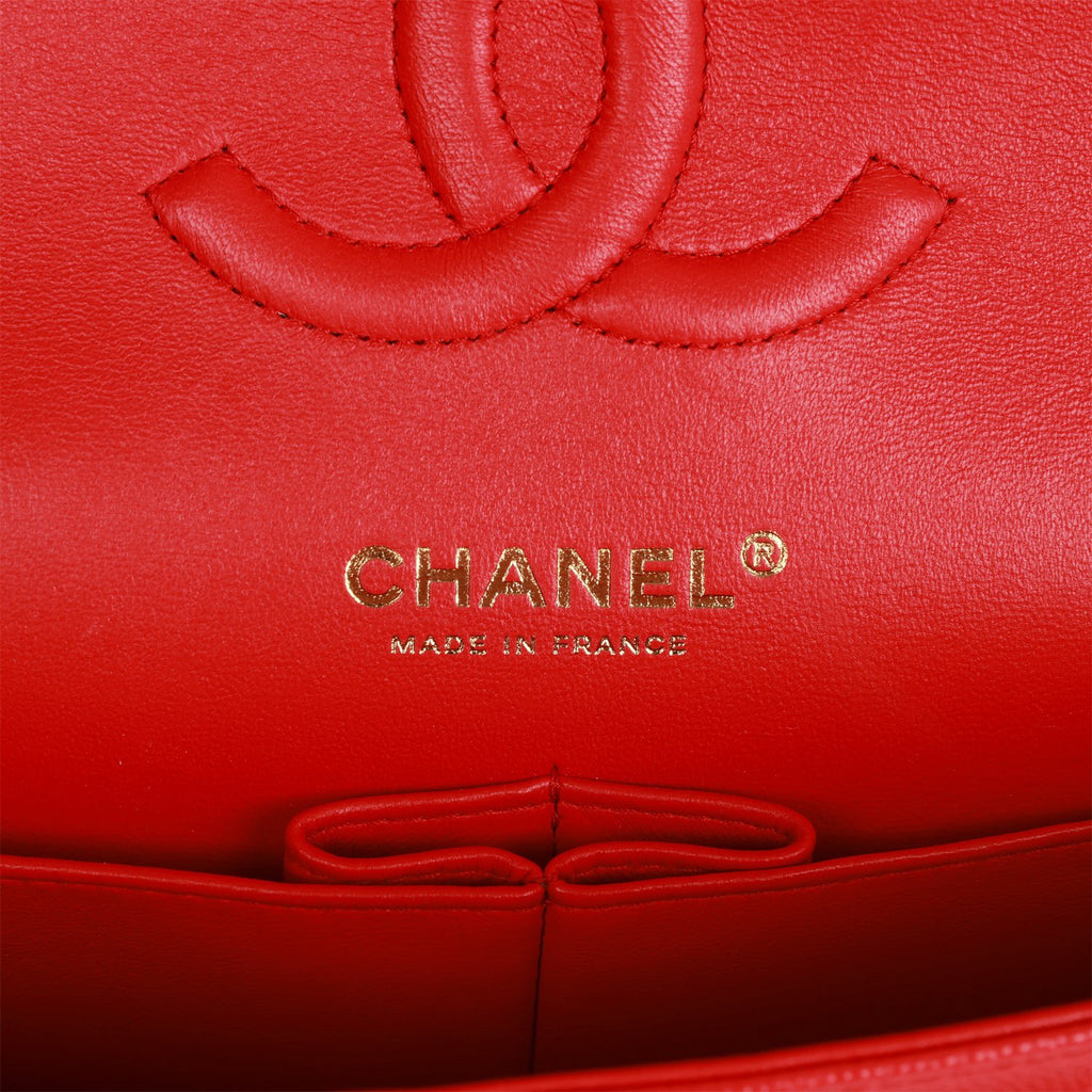 Pre-owned Chanel Medium Classic Double Flap Bag Red Caviar Light Gold  Hardware