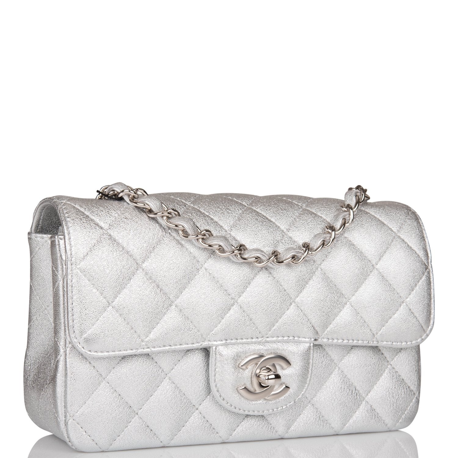 Chanel Silver Quilted Lambskin Rectangular Mini Classic Flap Bag Silver ...